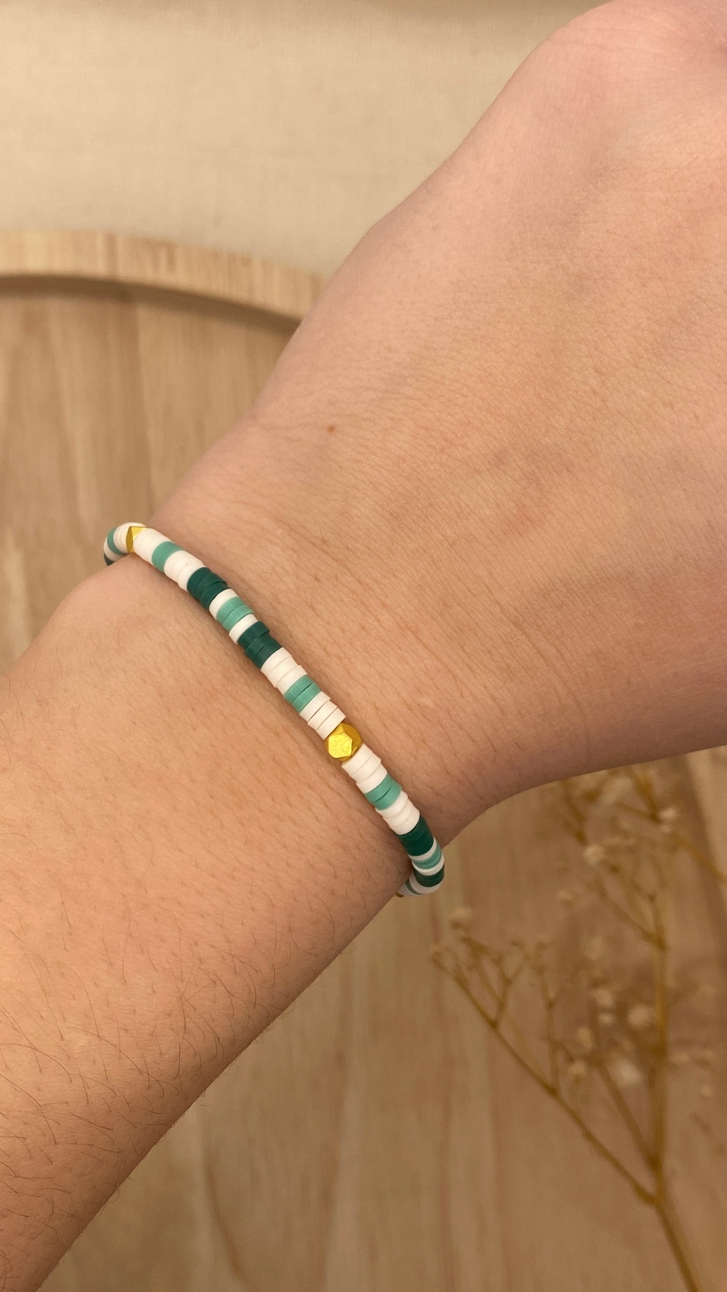 Bracelet perles heishi mini, vert