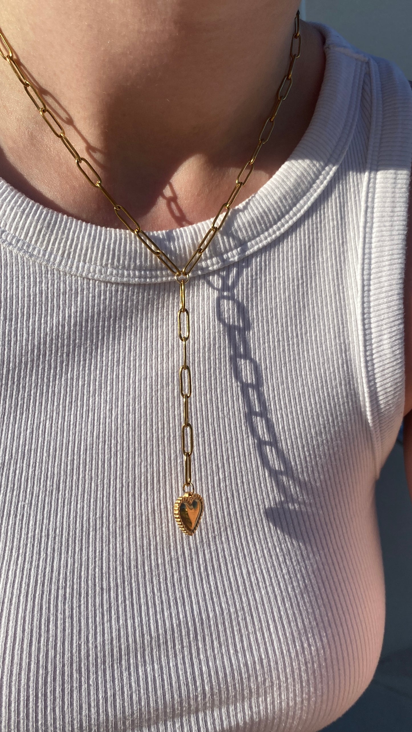 Collier Y coeur doré