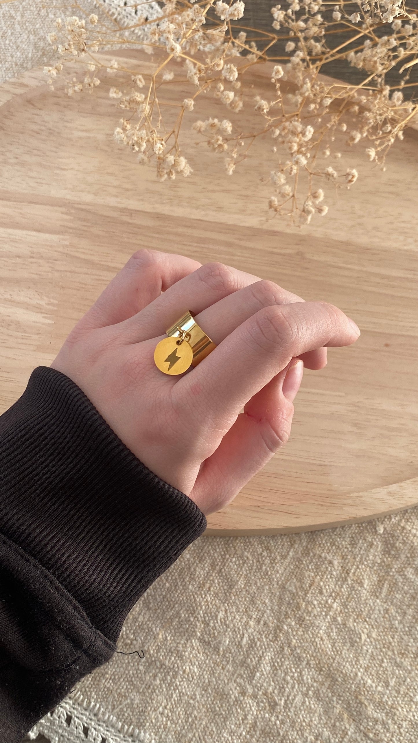 Bague breloque éclair doré