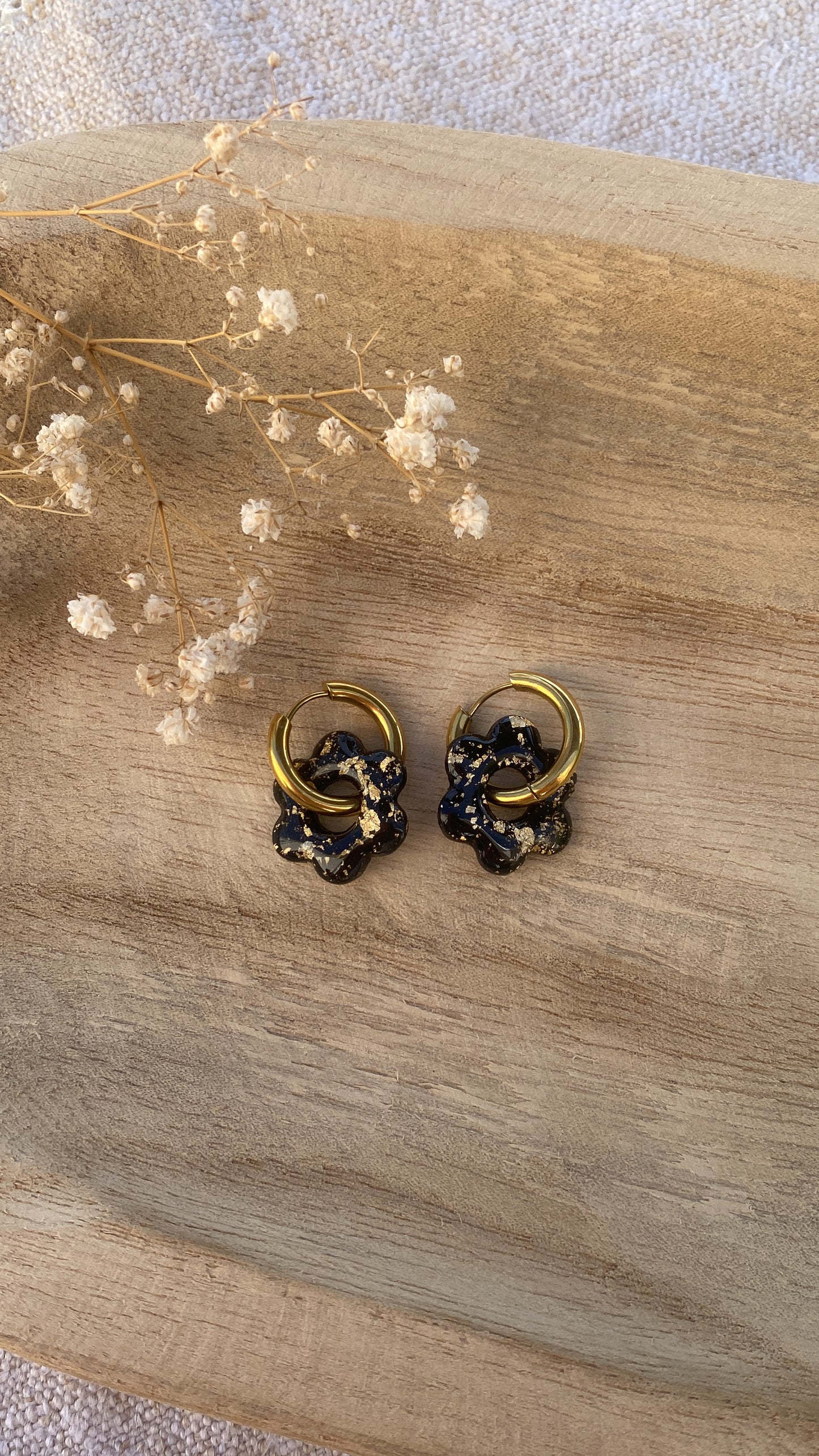 Pampilles fleurs, noir & doré