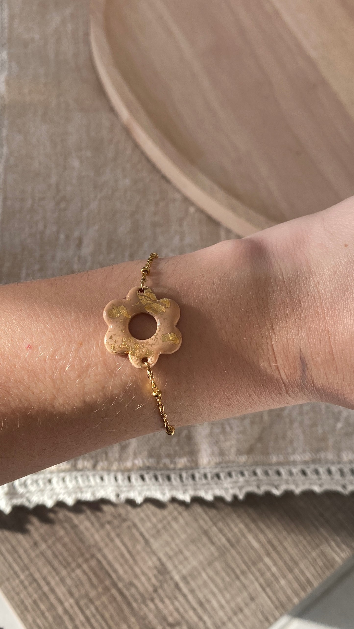 Bracelet fleur beige&doré