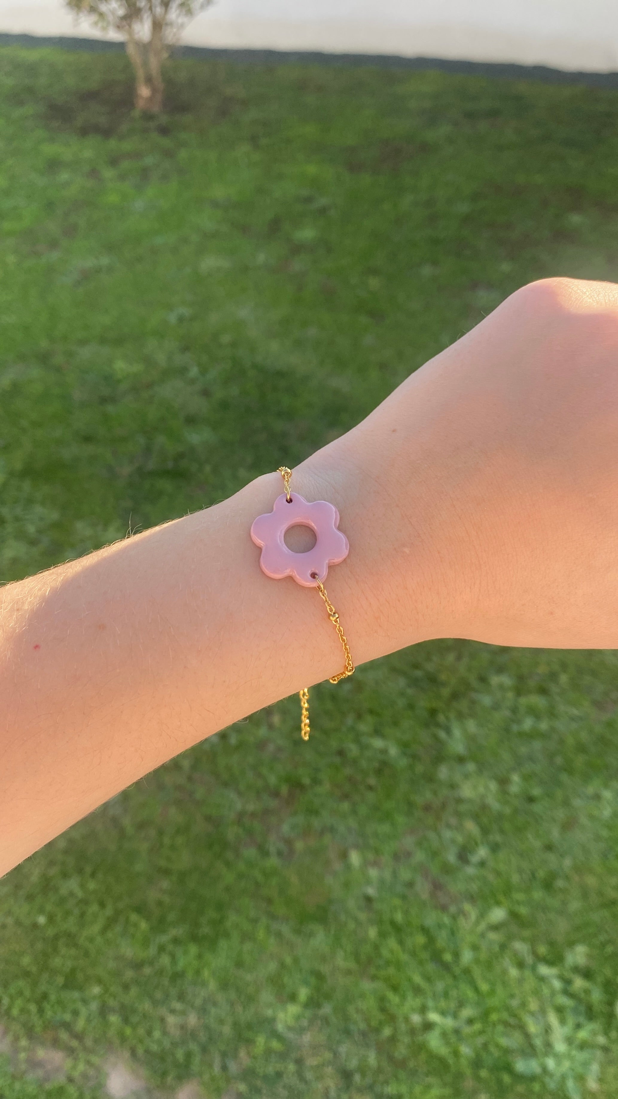 Bracelet fleur vieux rose