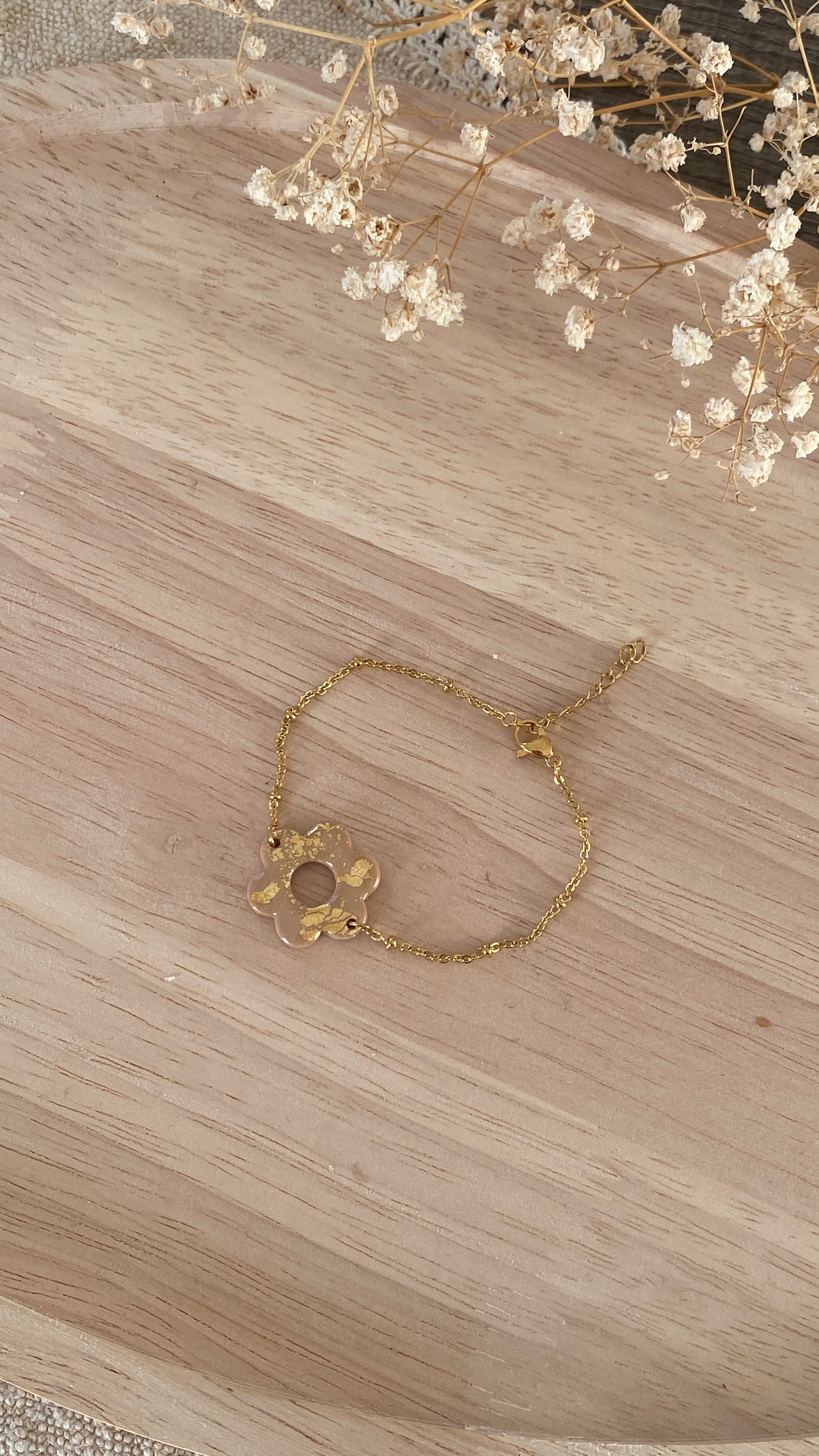 Bracelet fleur beige&doré