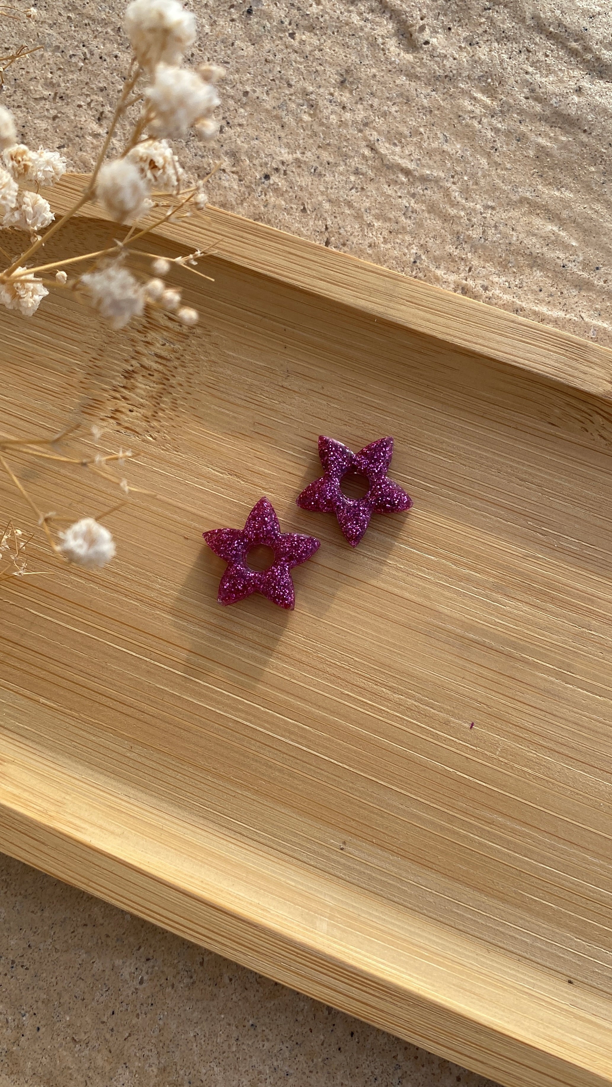 MINI- Fleurs étoiles paillettes roses