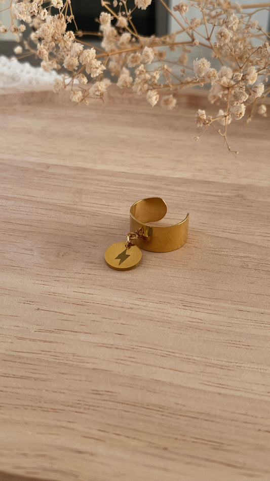 Bague breloque éclair doré