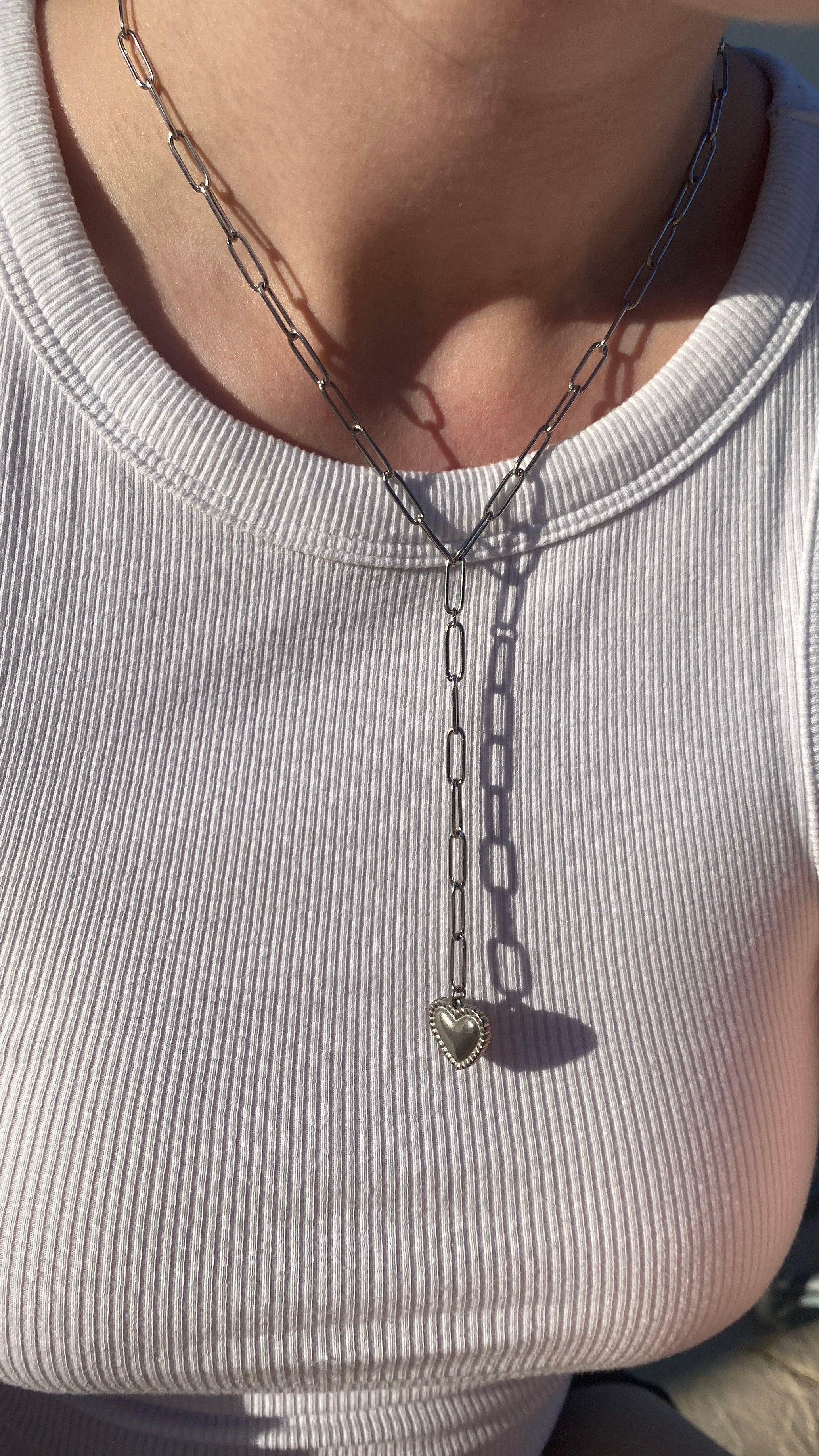 Collier Y coeur argenté