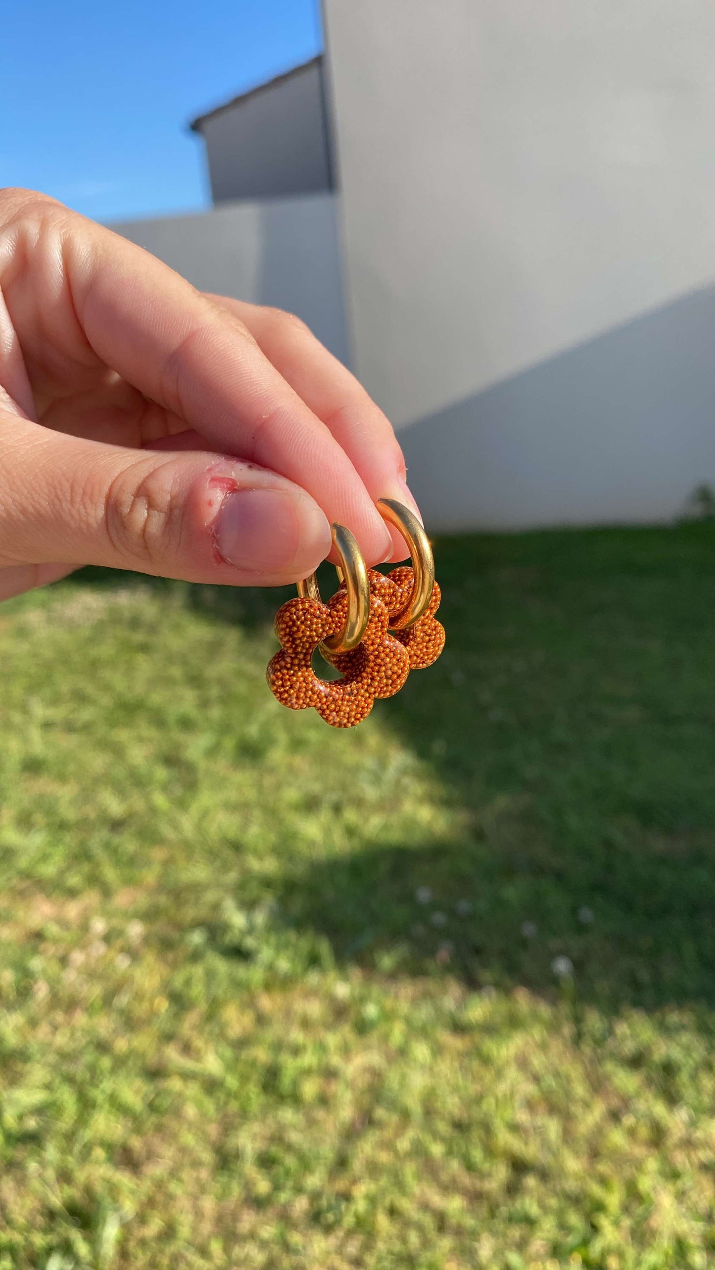 Pampilles fleurs interchangeables micro-billes orange