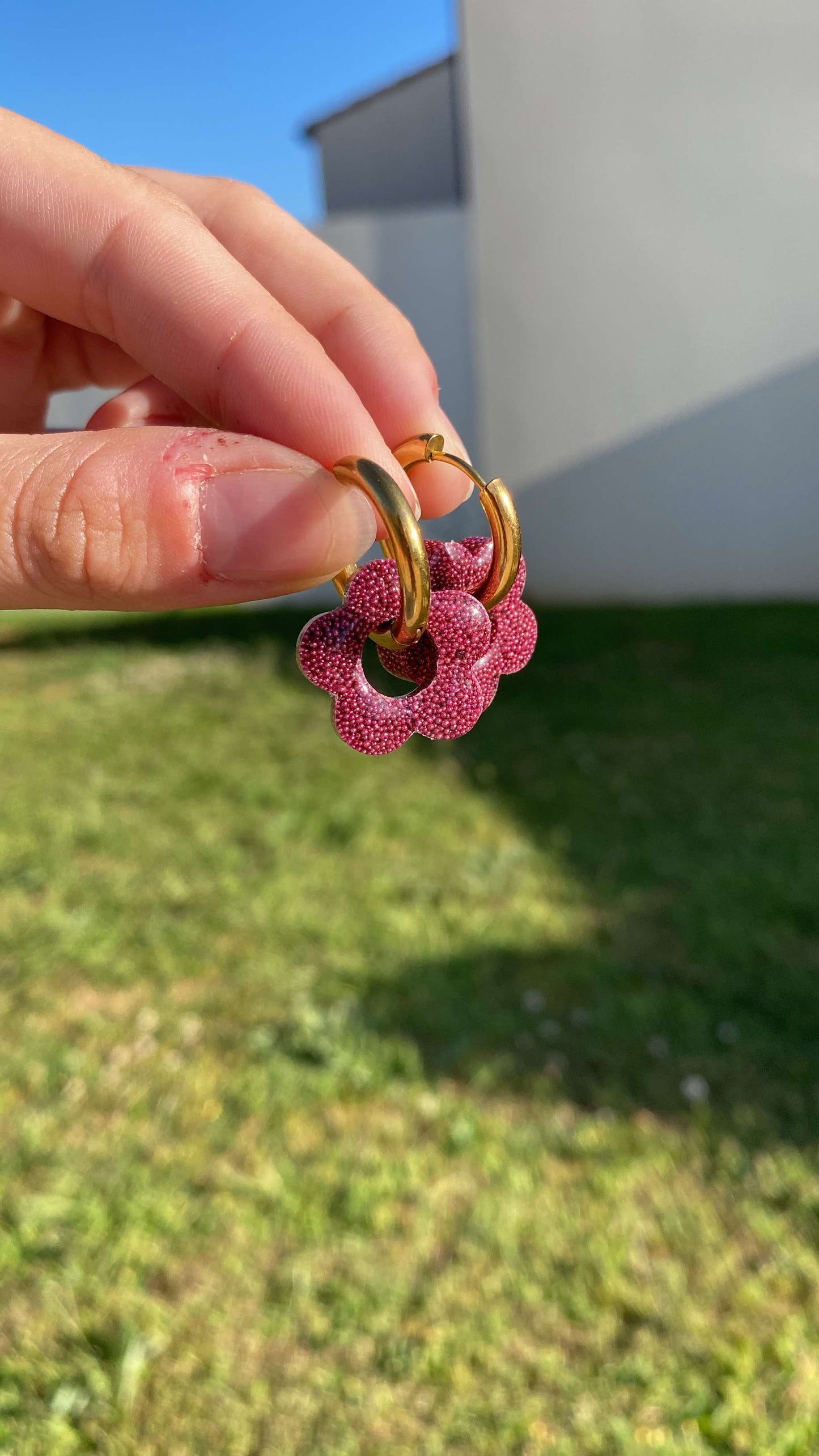 Pampilles fleurs interchangeables, micro-billes roses