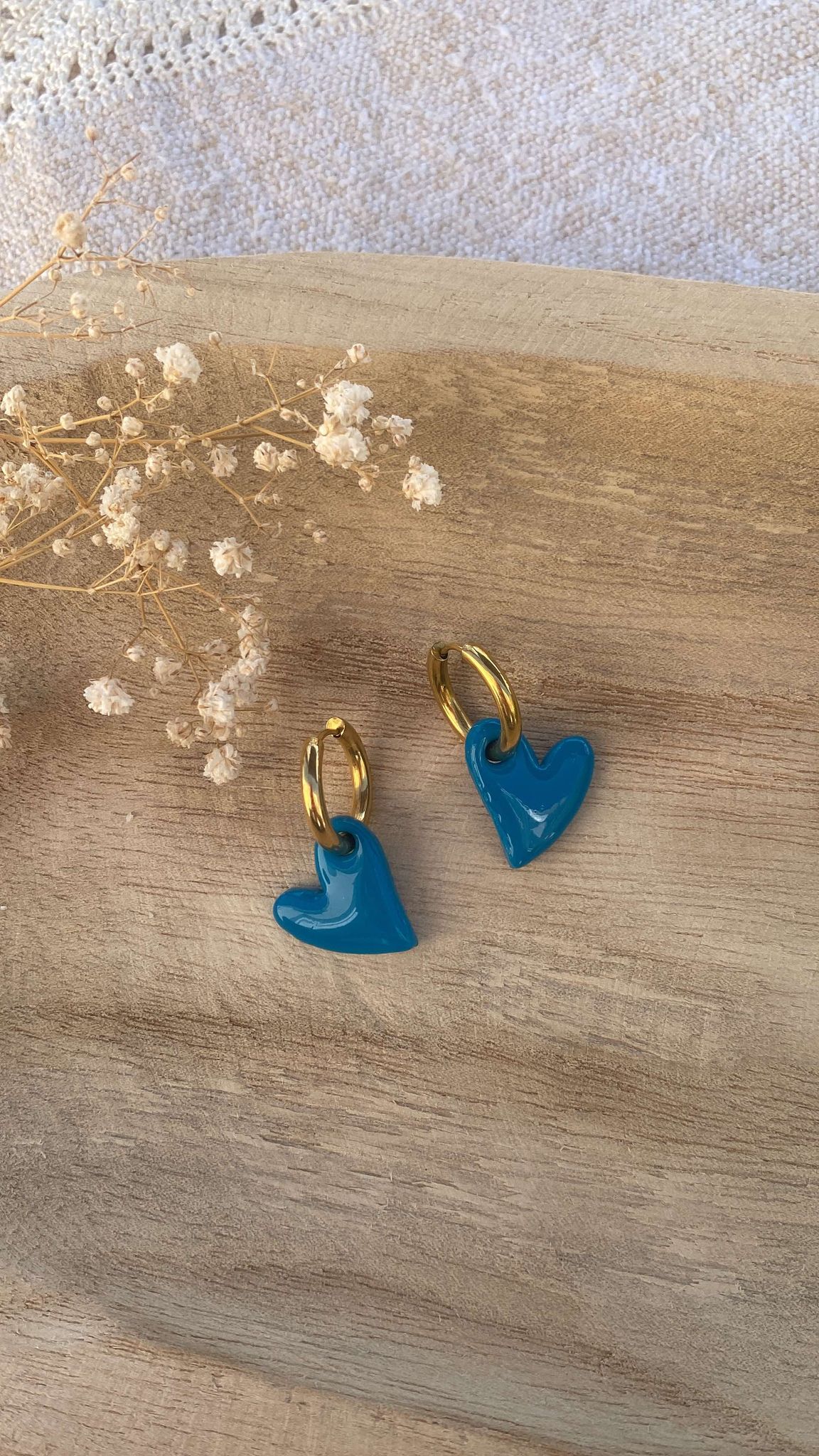 Pampilles cœurs, bleu canard