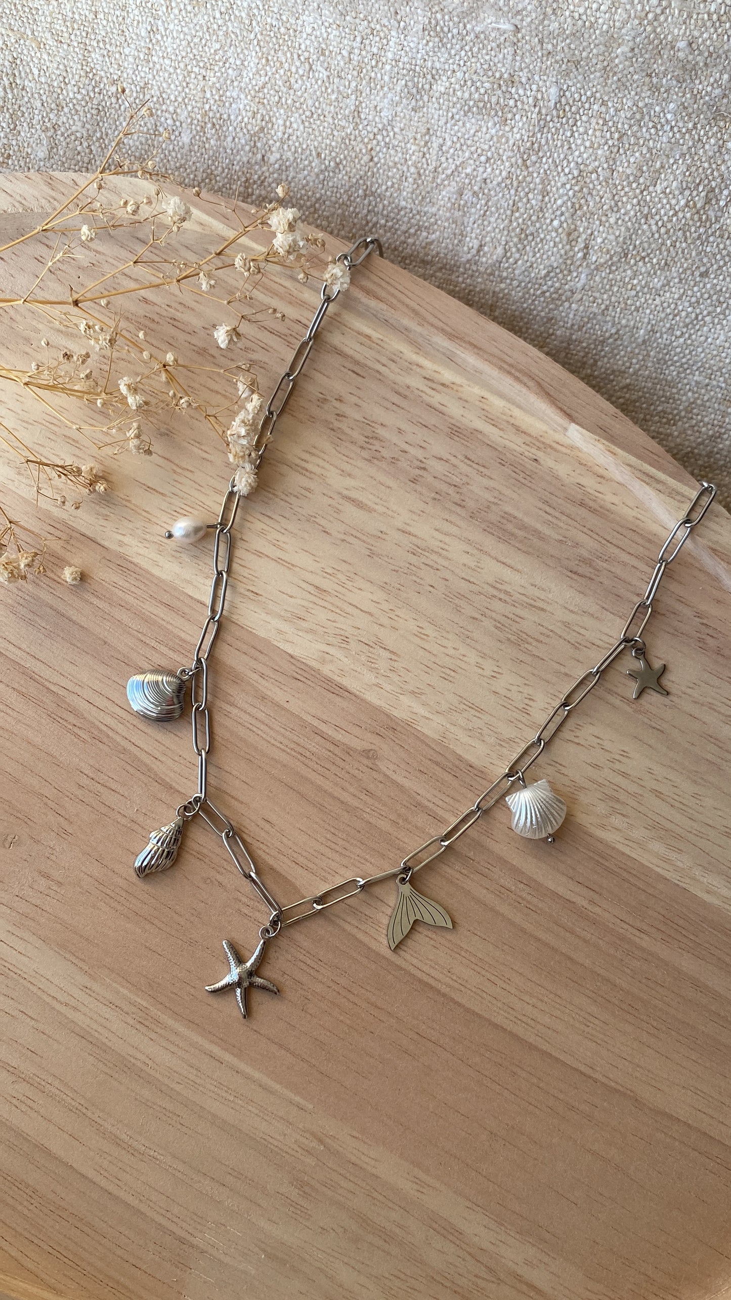 Collier breloques thème mer argenté