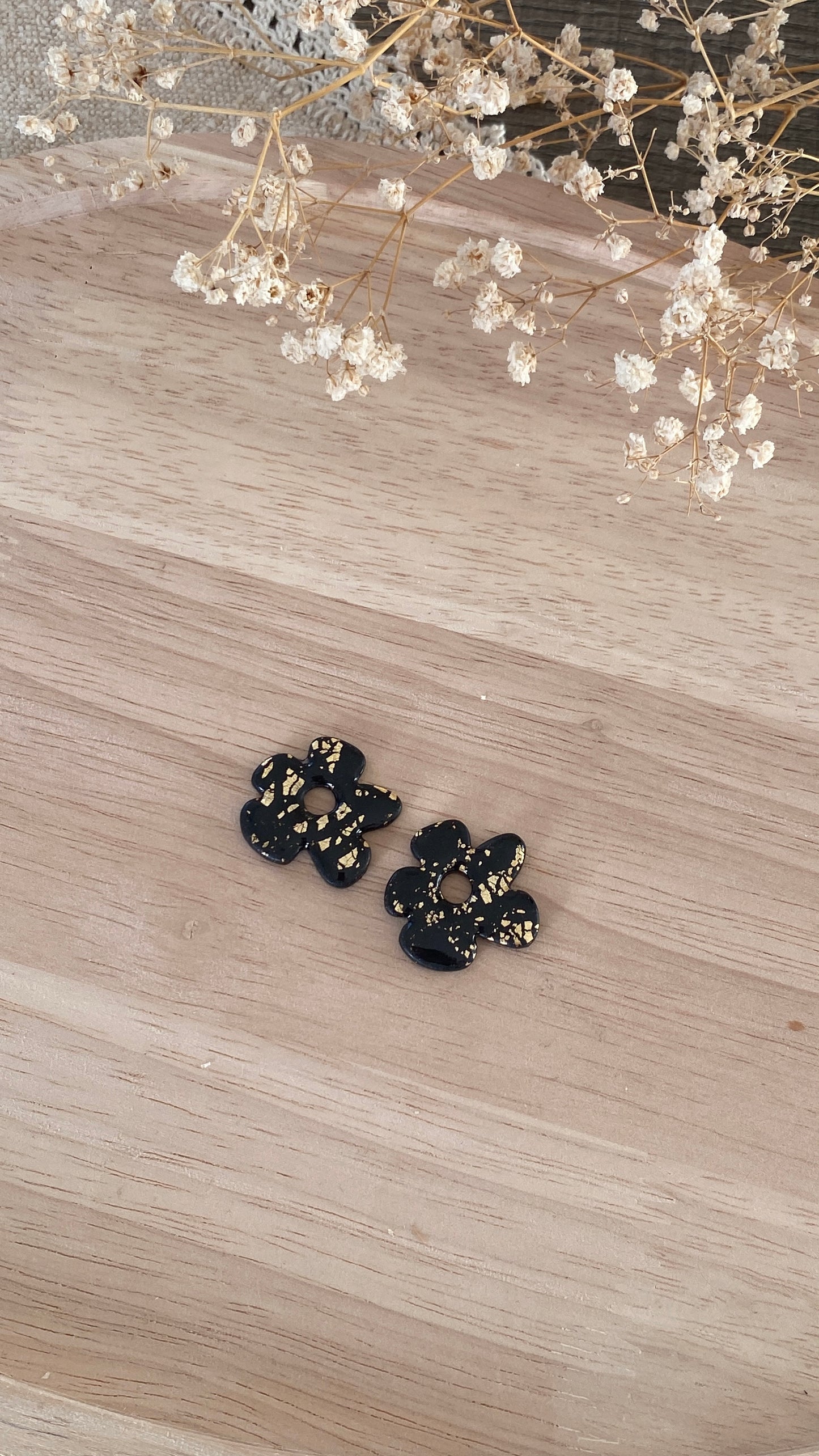 Pampilles grandes fleurs, noir & doré