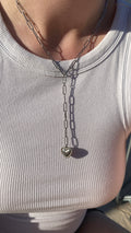 Collier Y coeur argenté
