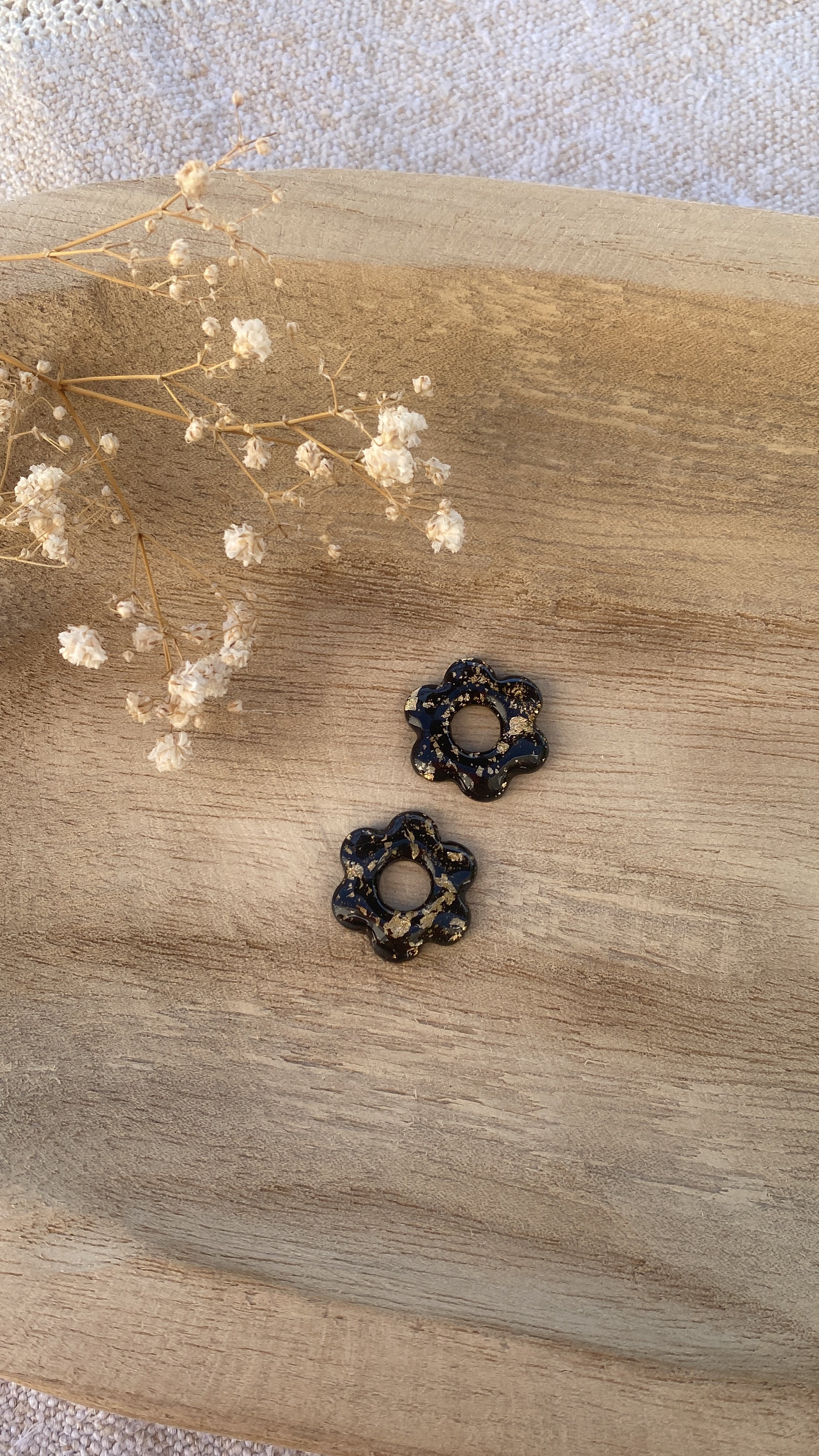 Pampilles fleurs, noir & doré