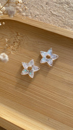 MINI- Fleurs étoiles paillettes blanches