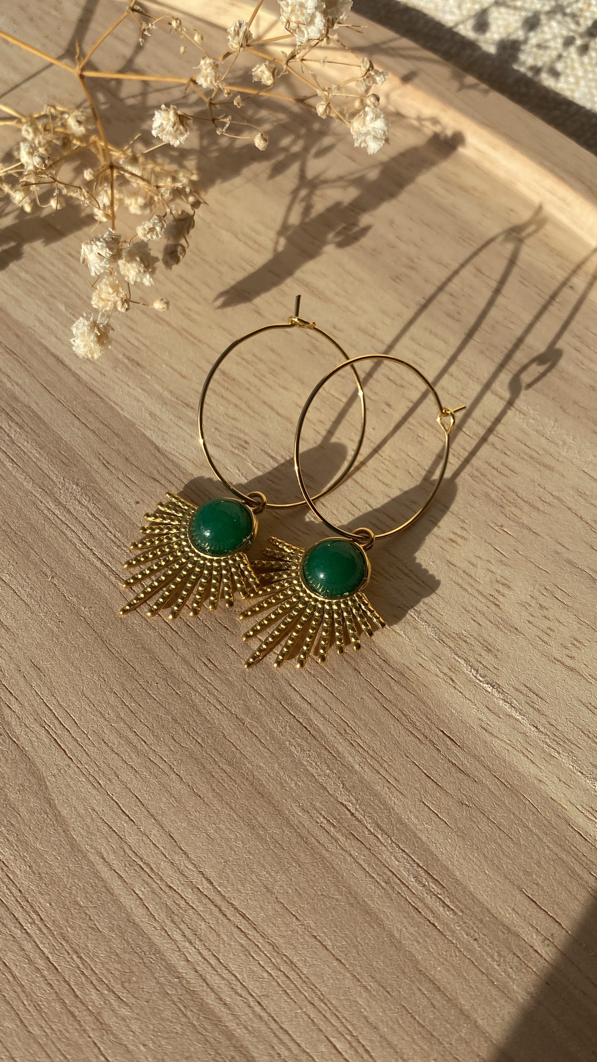 Créoles éventails agate verte