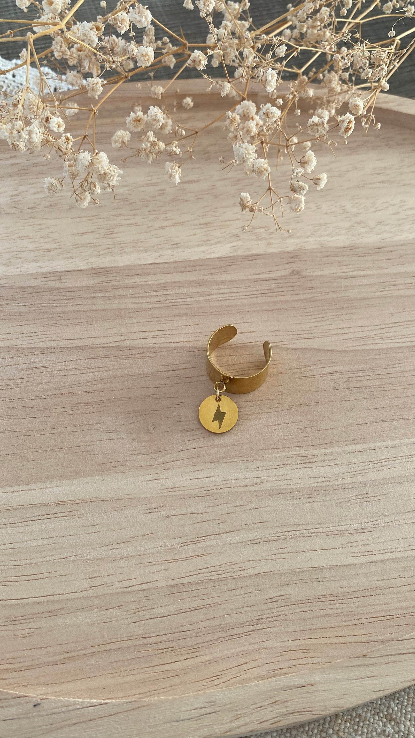 Bague breloque éclair doré