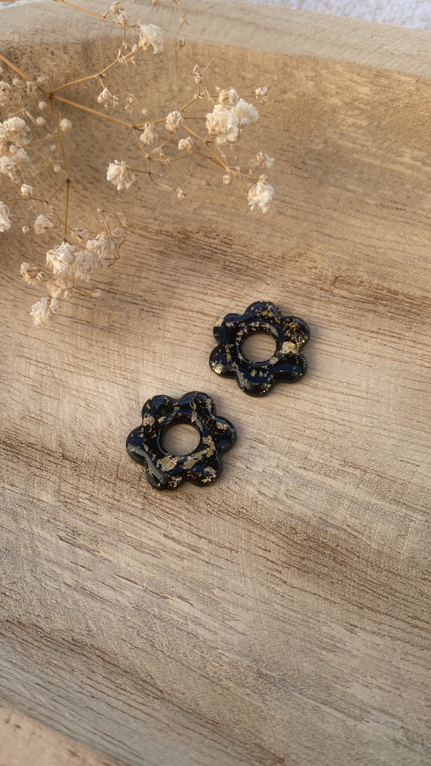 Pampilles fleurs, noir & doré