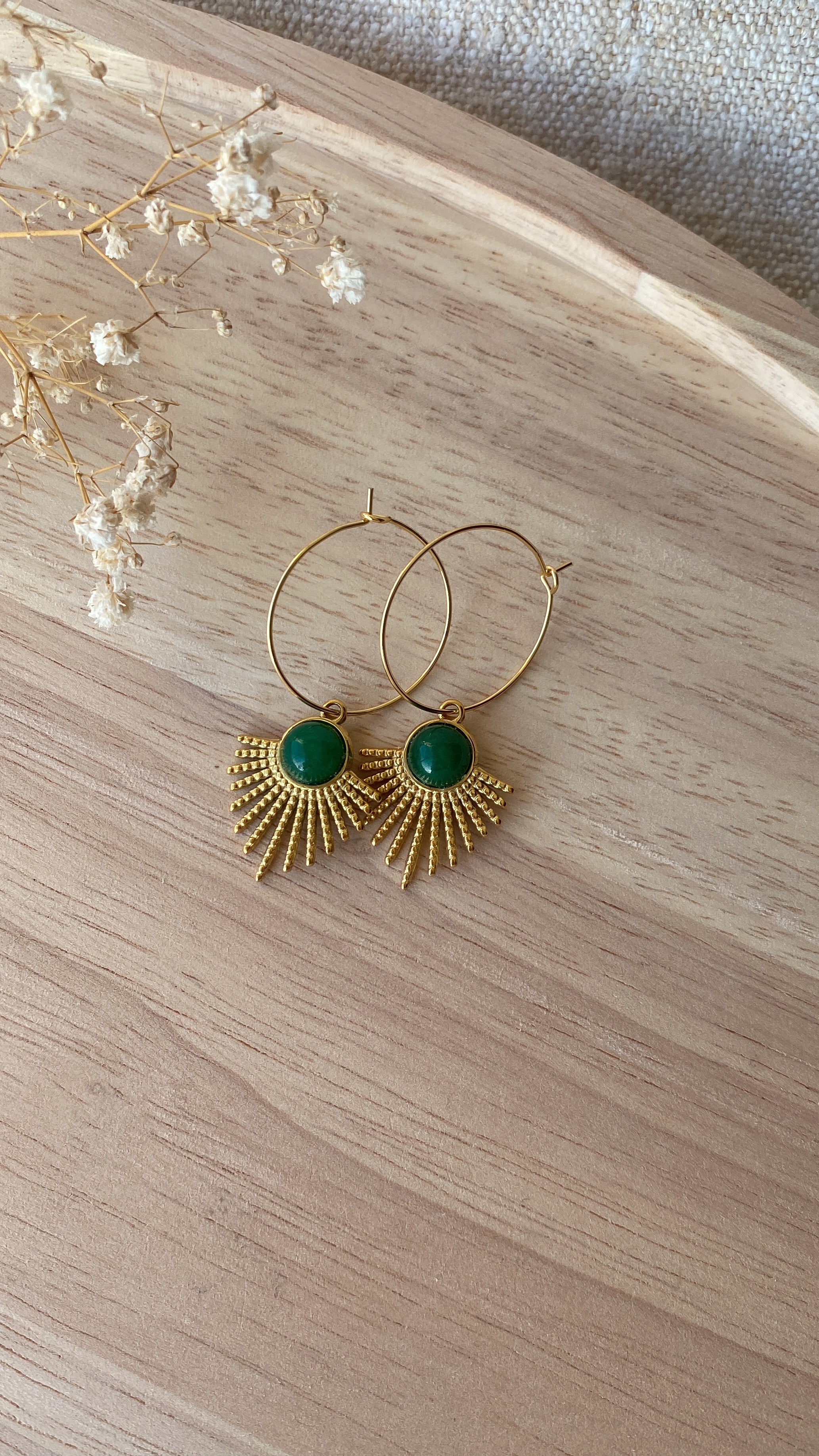 Créoles éventails agate verte