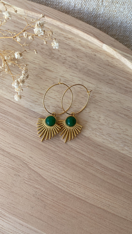 Créoles éventails agate verte