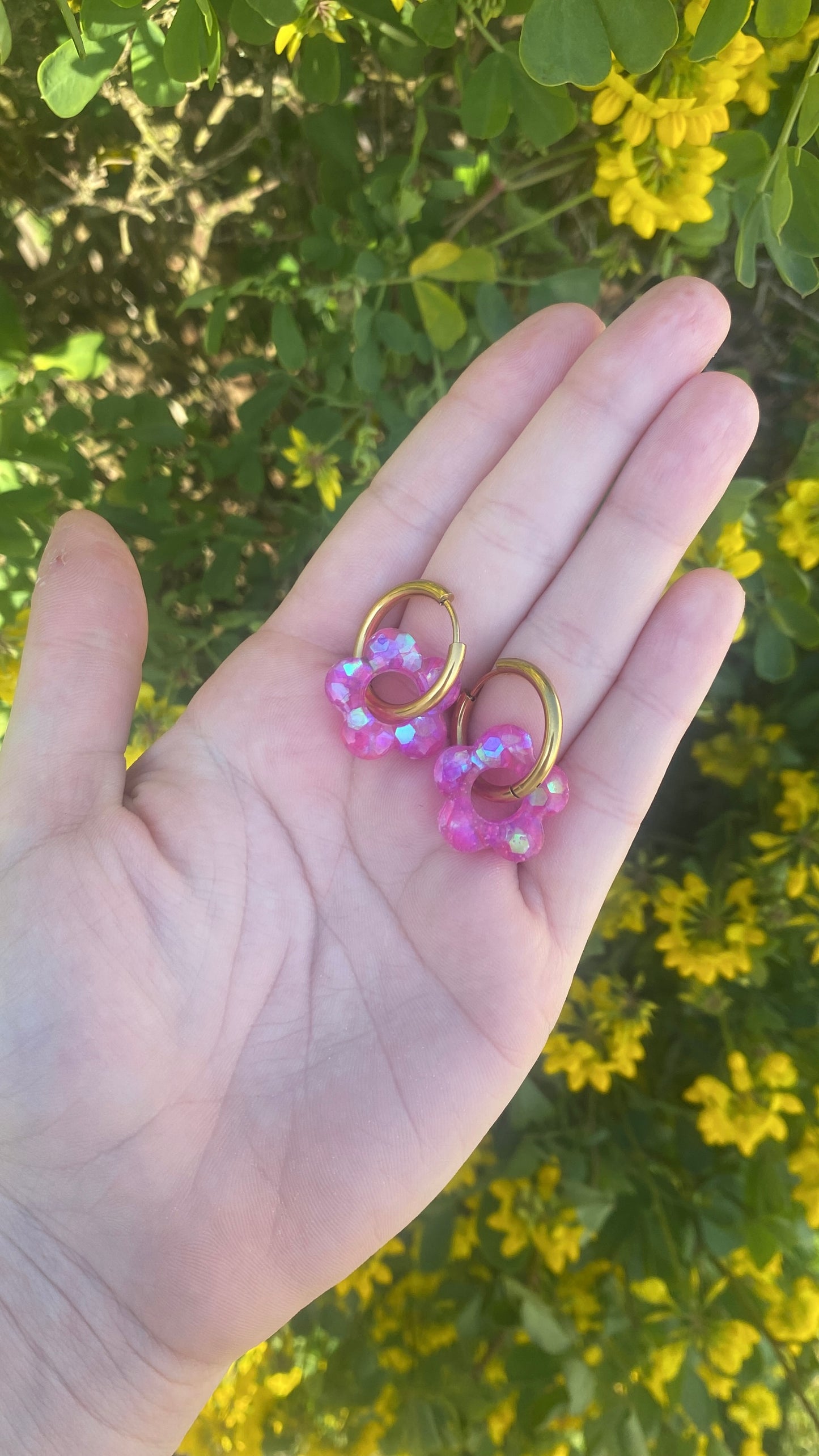 fleurs paillettes roses