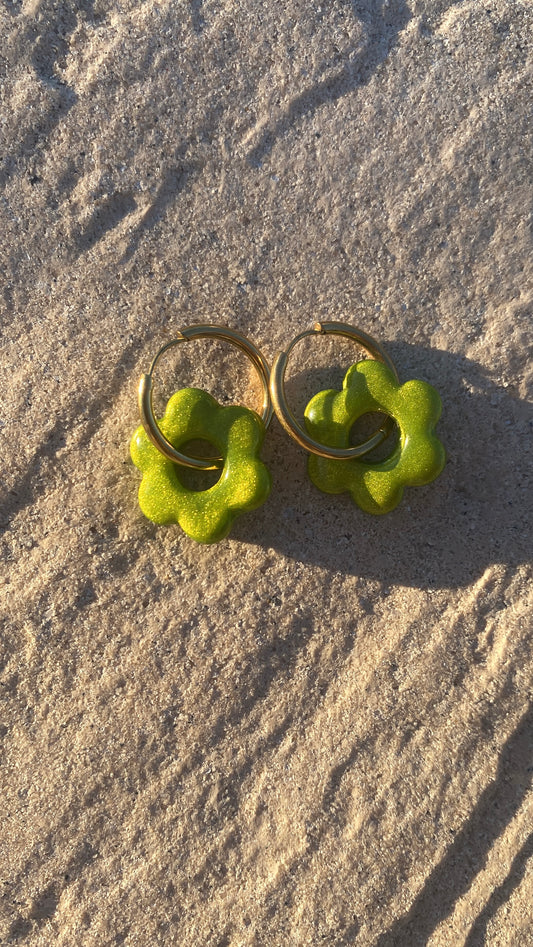 Pampilles fleurs vertes irisées