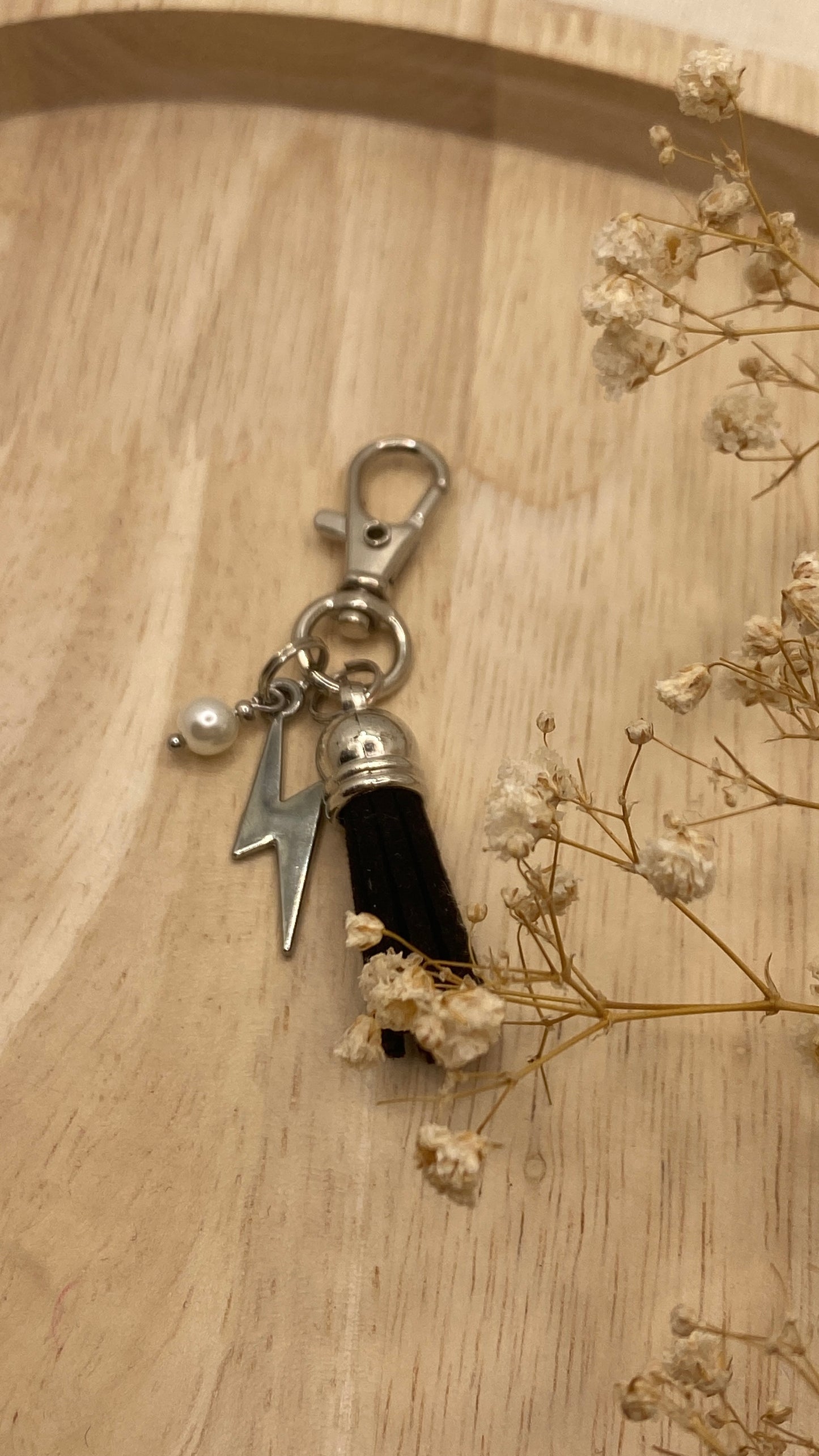 Porte-clefs, bijou de sac, argenté