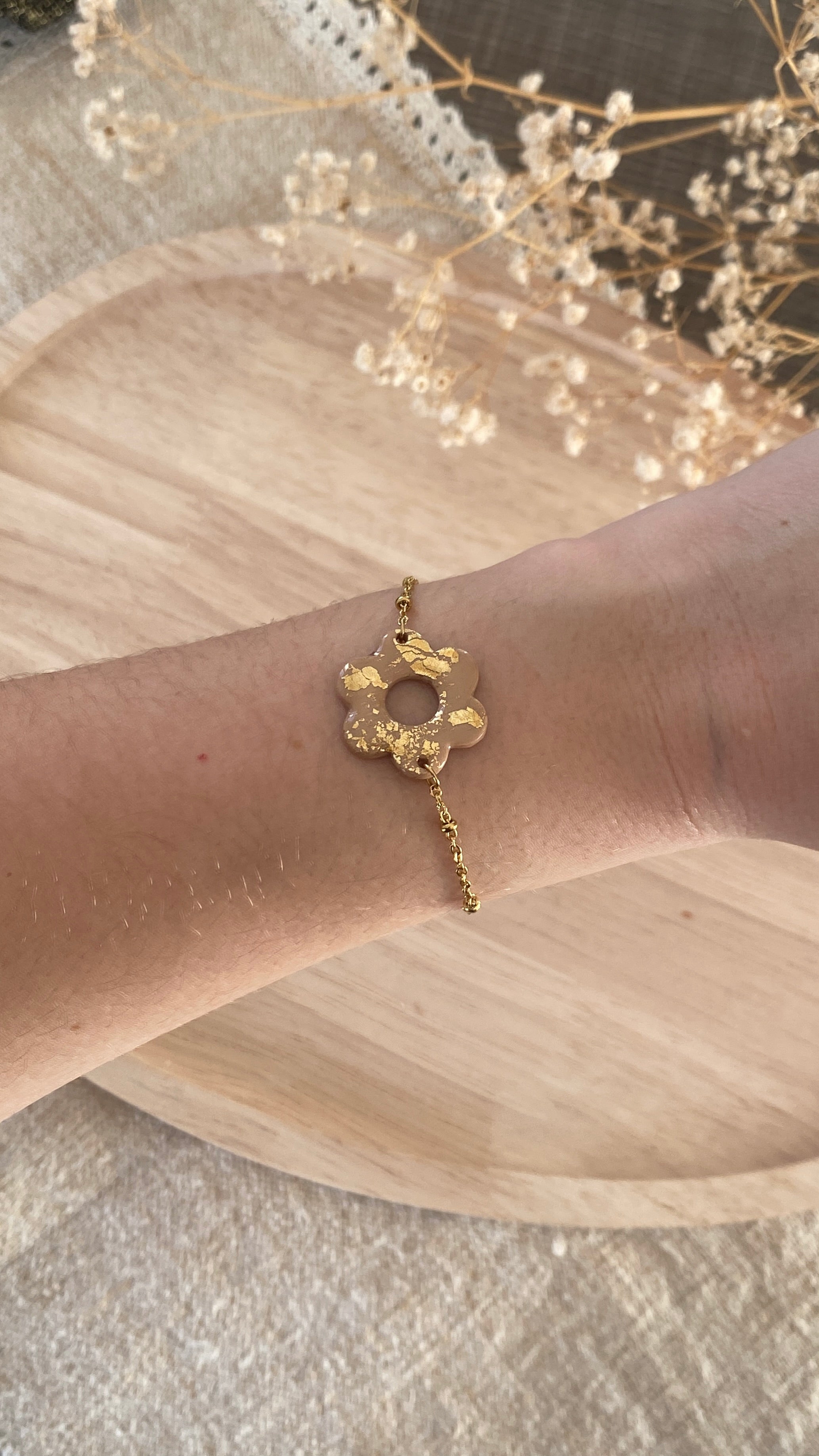 Bracelet fleur beige&doré