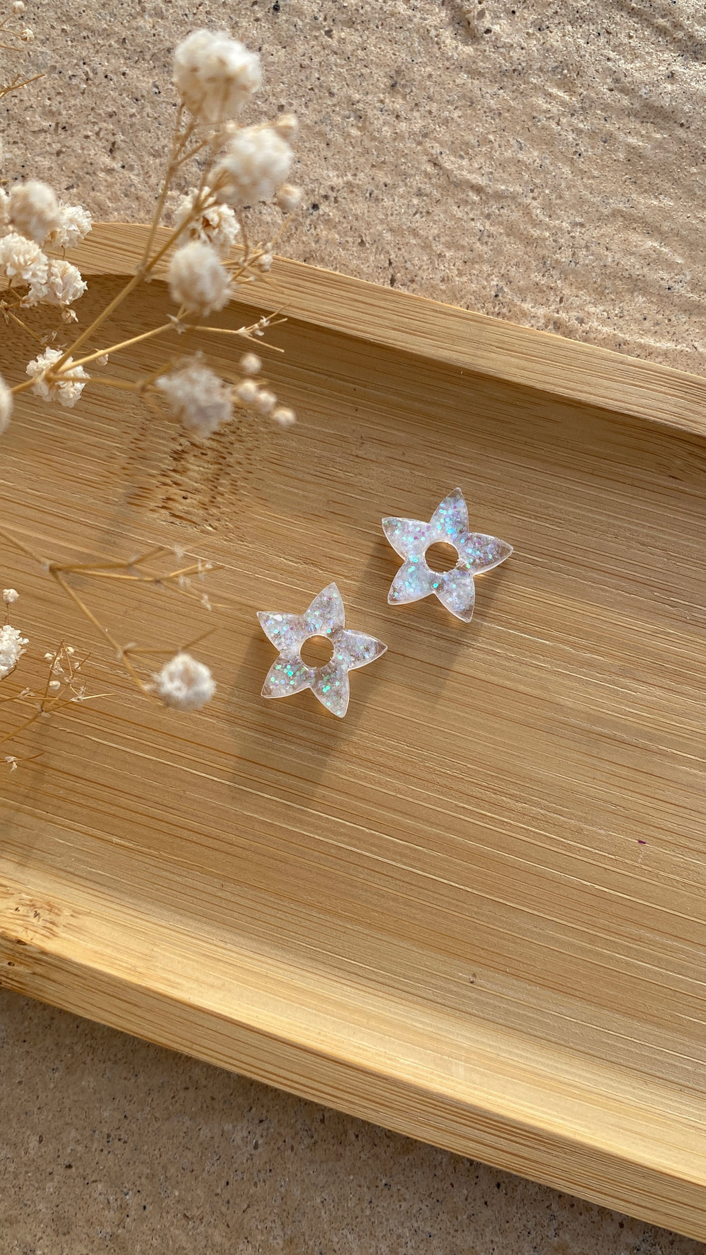 MINI- Fleurs étoiles paillettes blanches
