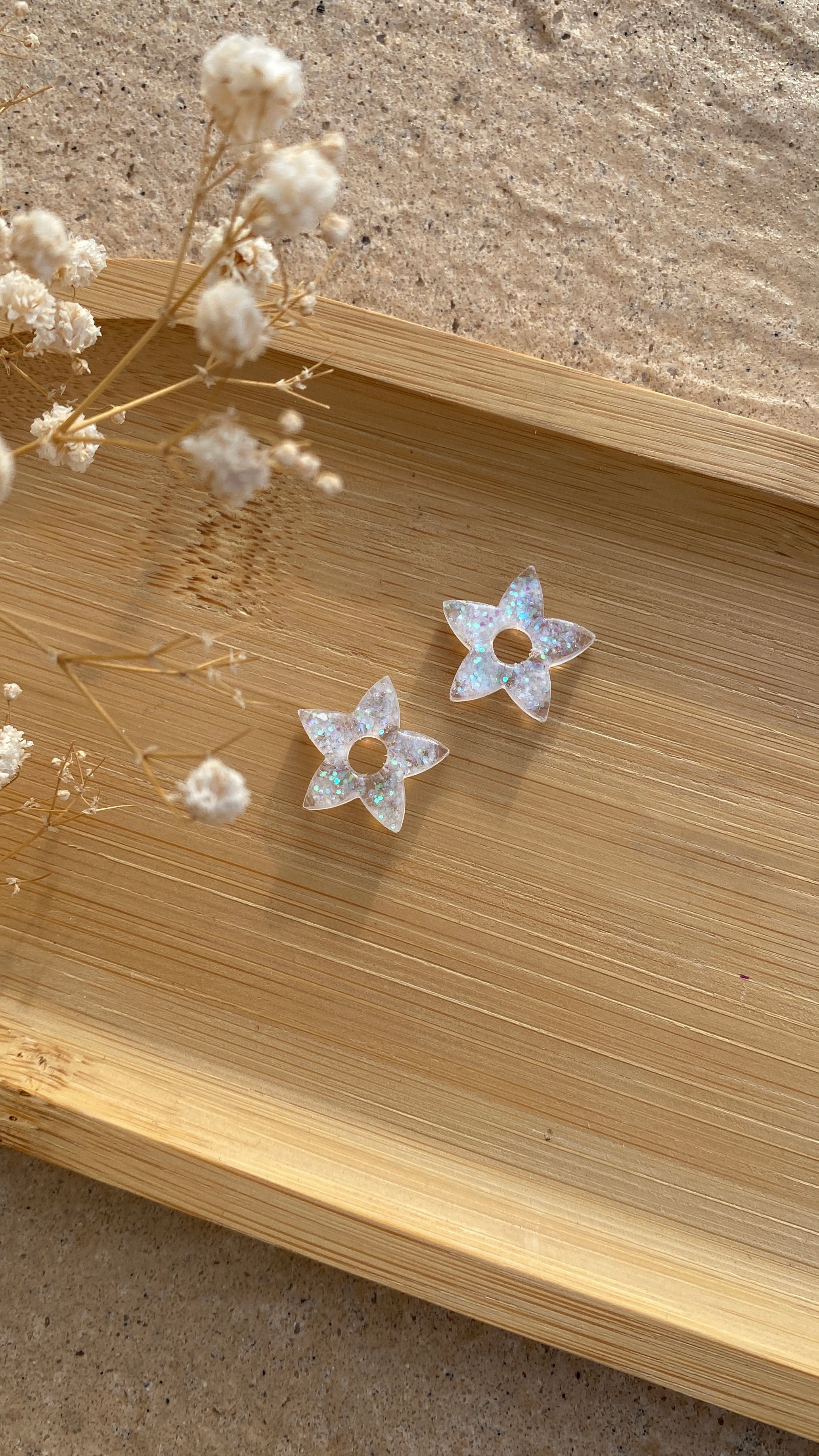 MINI- Fleurs étoiles paillettes blanches