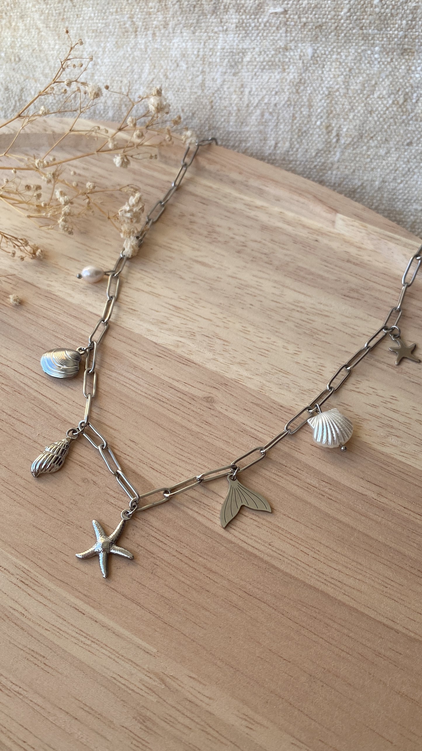 Collier breloques thème mer argenté
