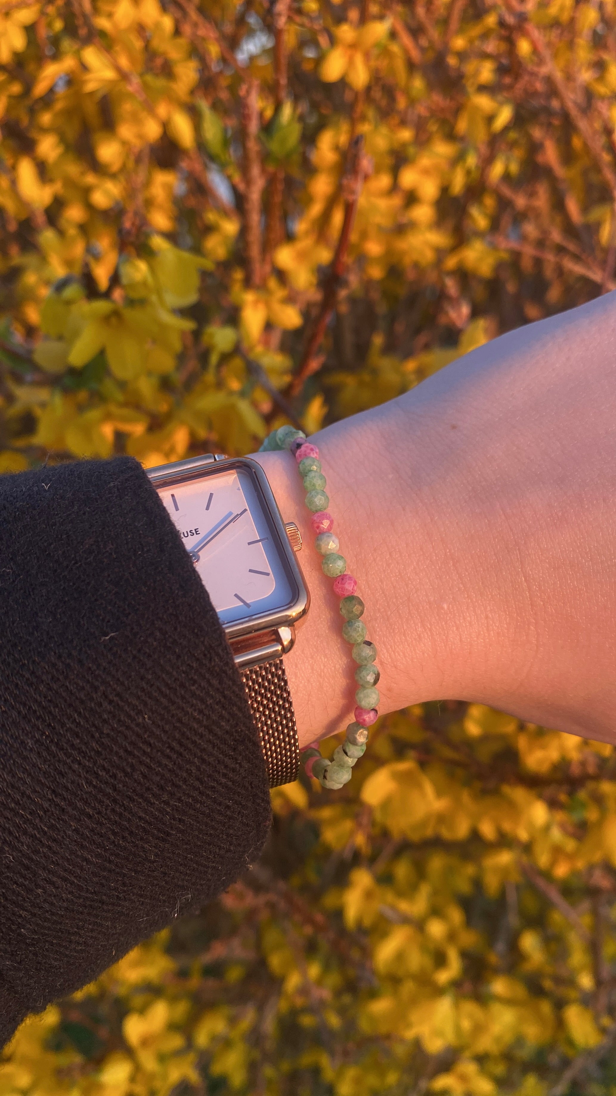 Bracelet de perles vert et rose