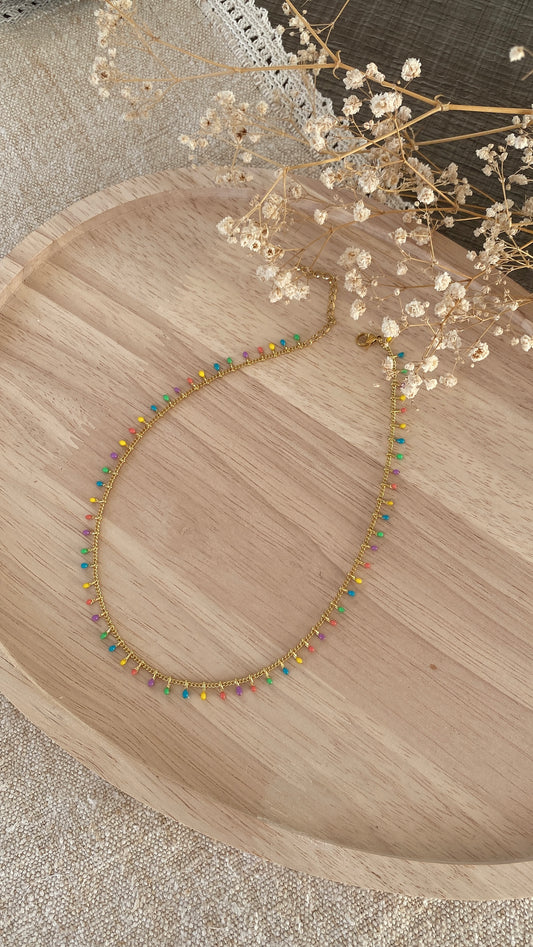 Collier frange émaillé couleurs pastels