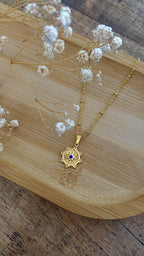 Collier doré zircon bleu