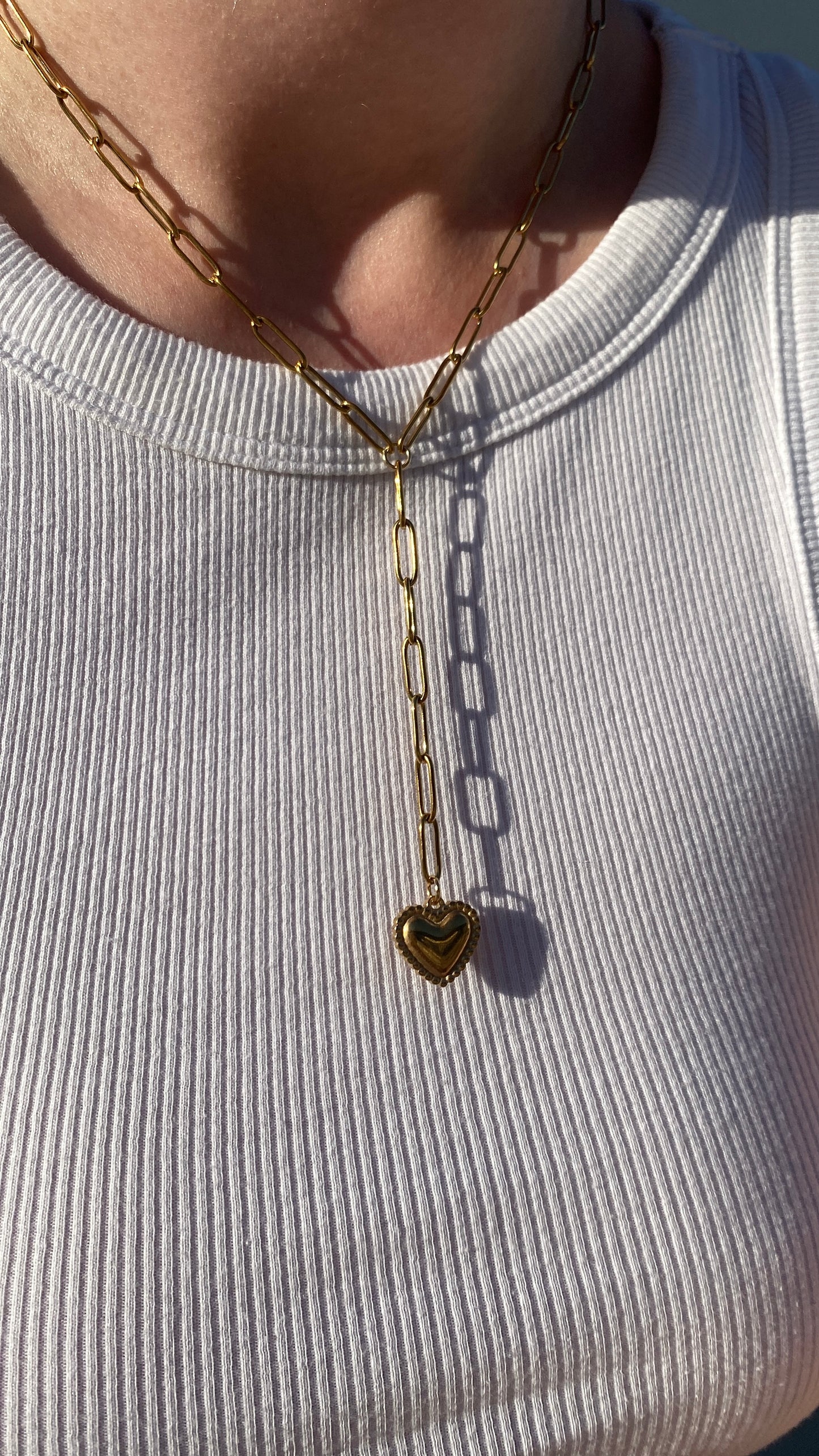 Collier Y coeur doré