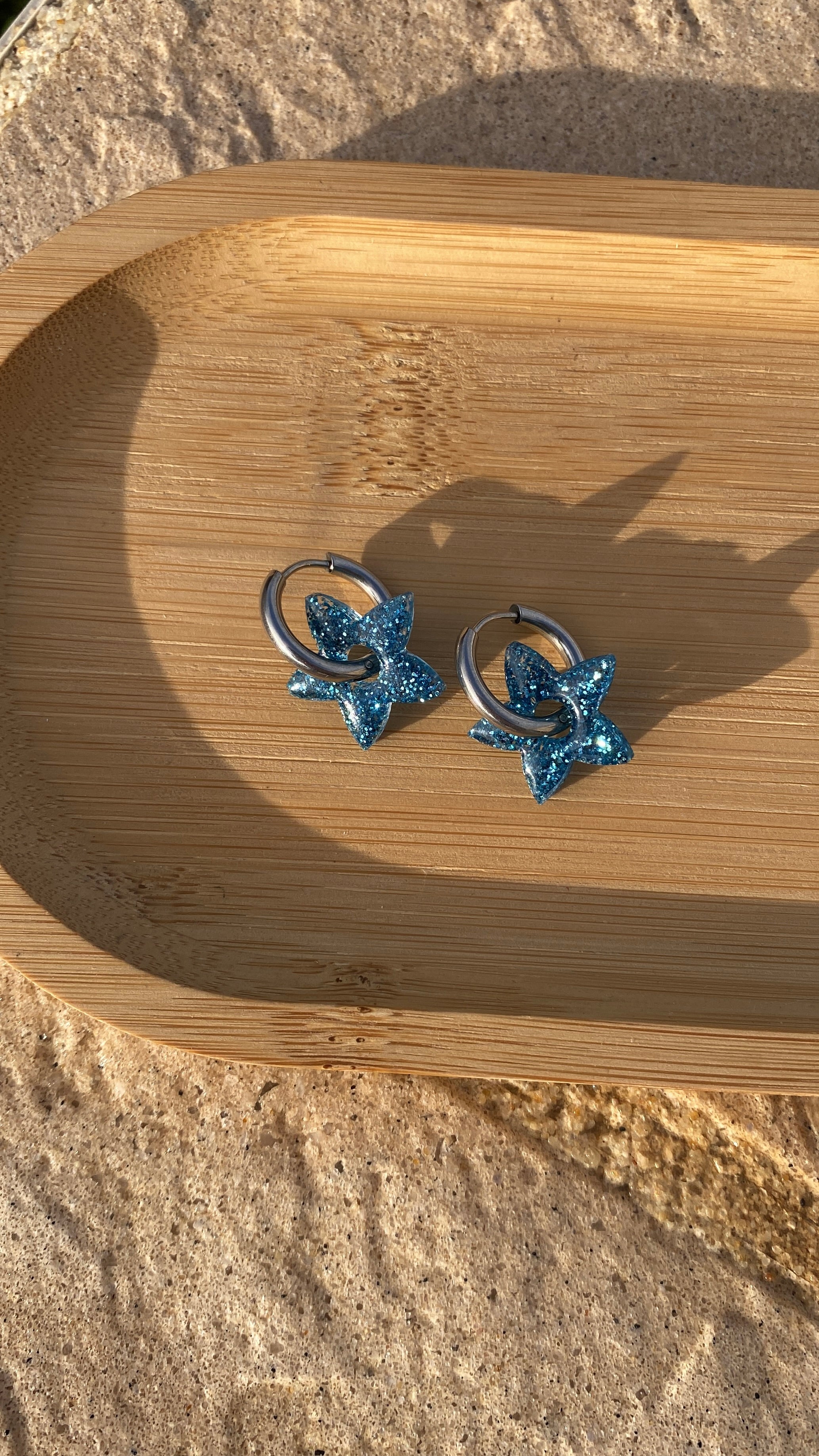 MINI- Fleurs étoiles paillettes bleues