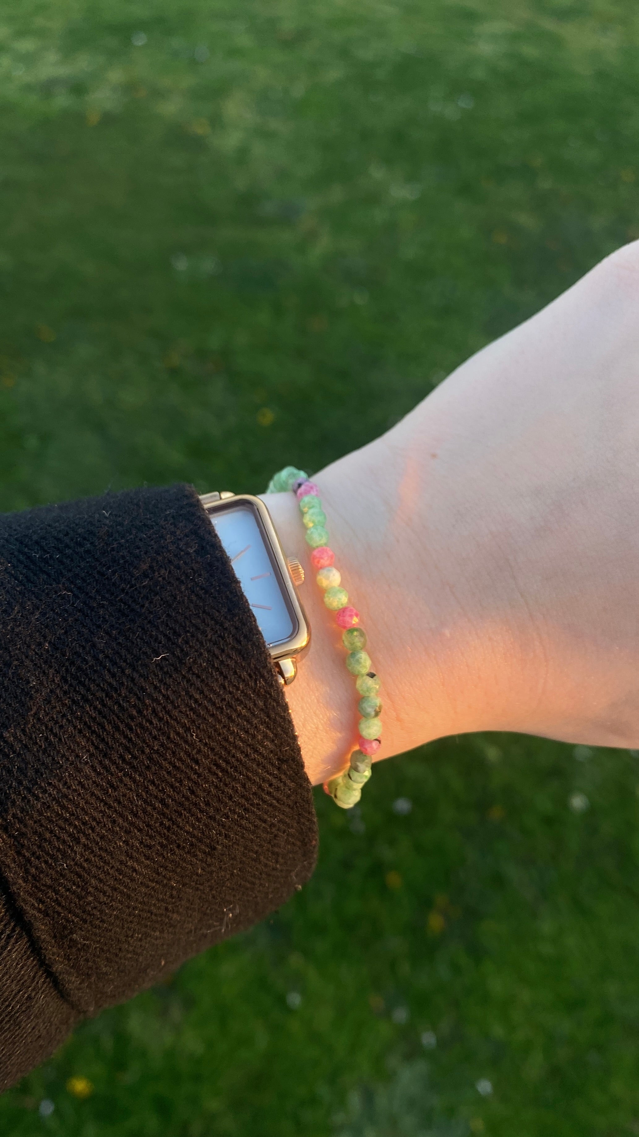 Bracelet de perles vert et rose