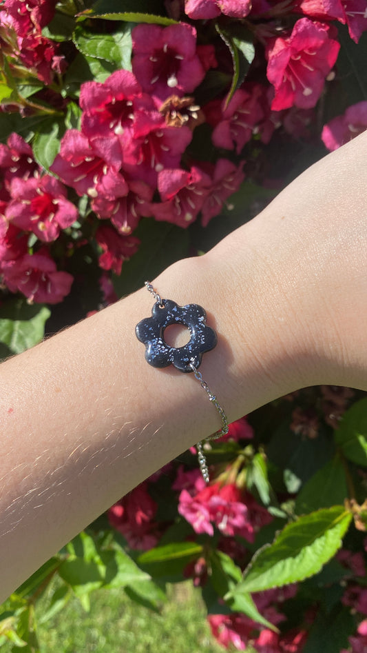 Bracelet fleur, noire&argentée