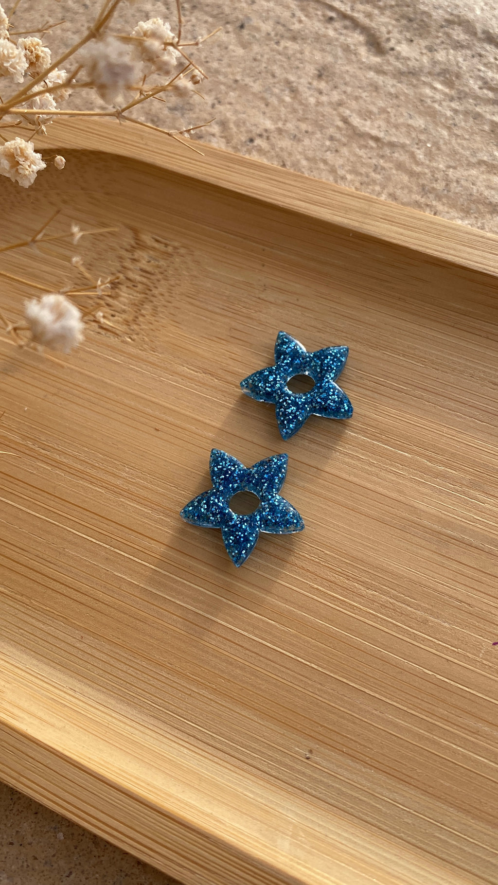 MINI- Fleurs étoiles paillettes bleues
