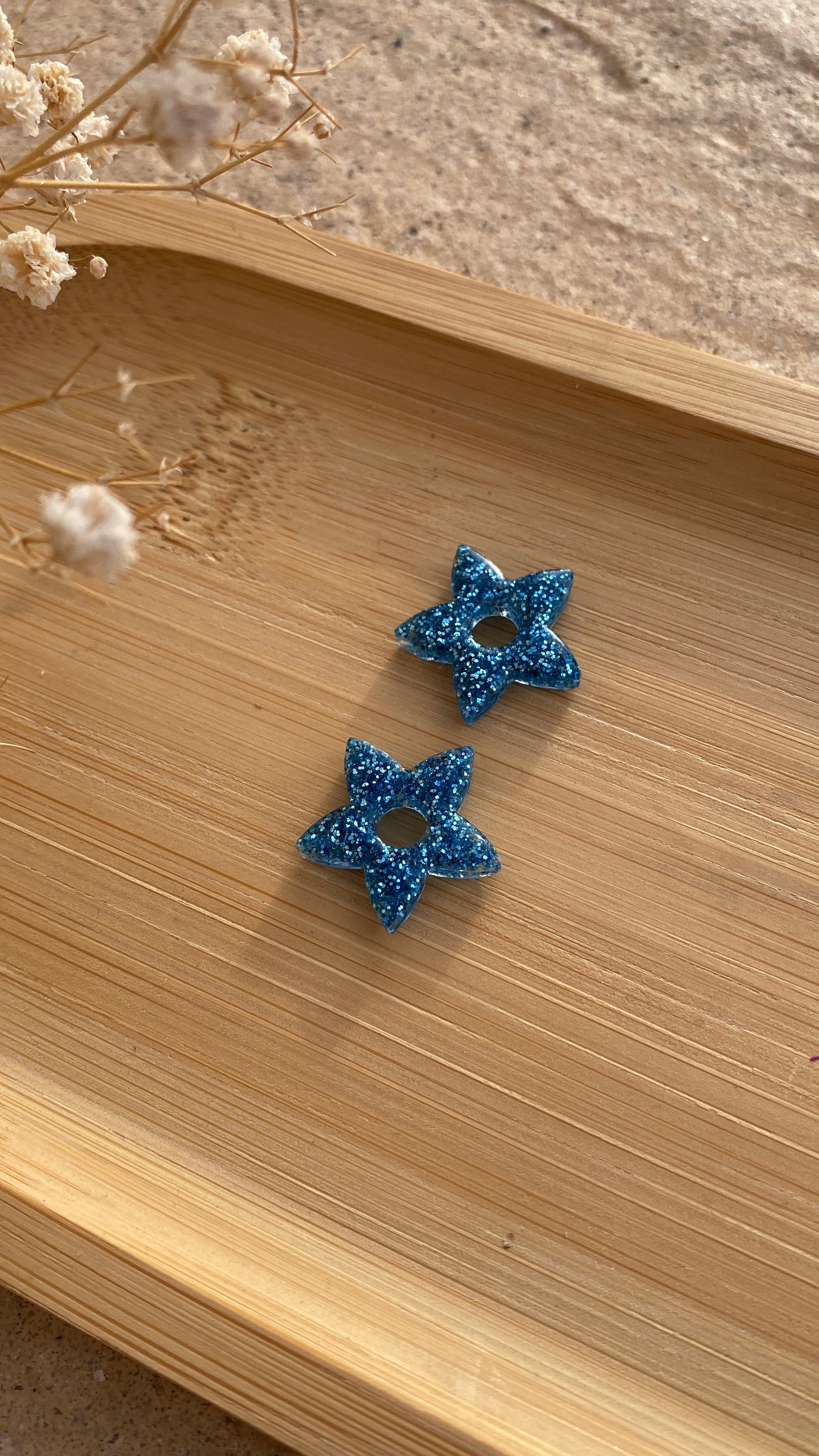 MINI- Fleurs étoiles paillettes bleues