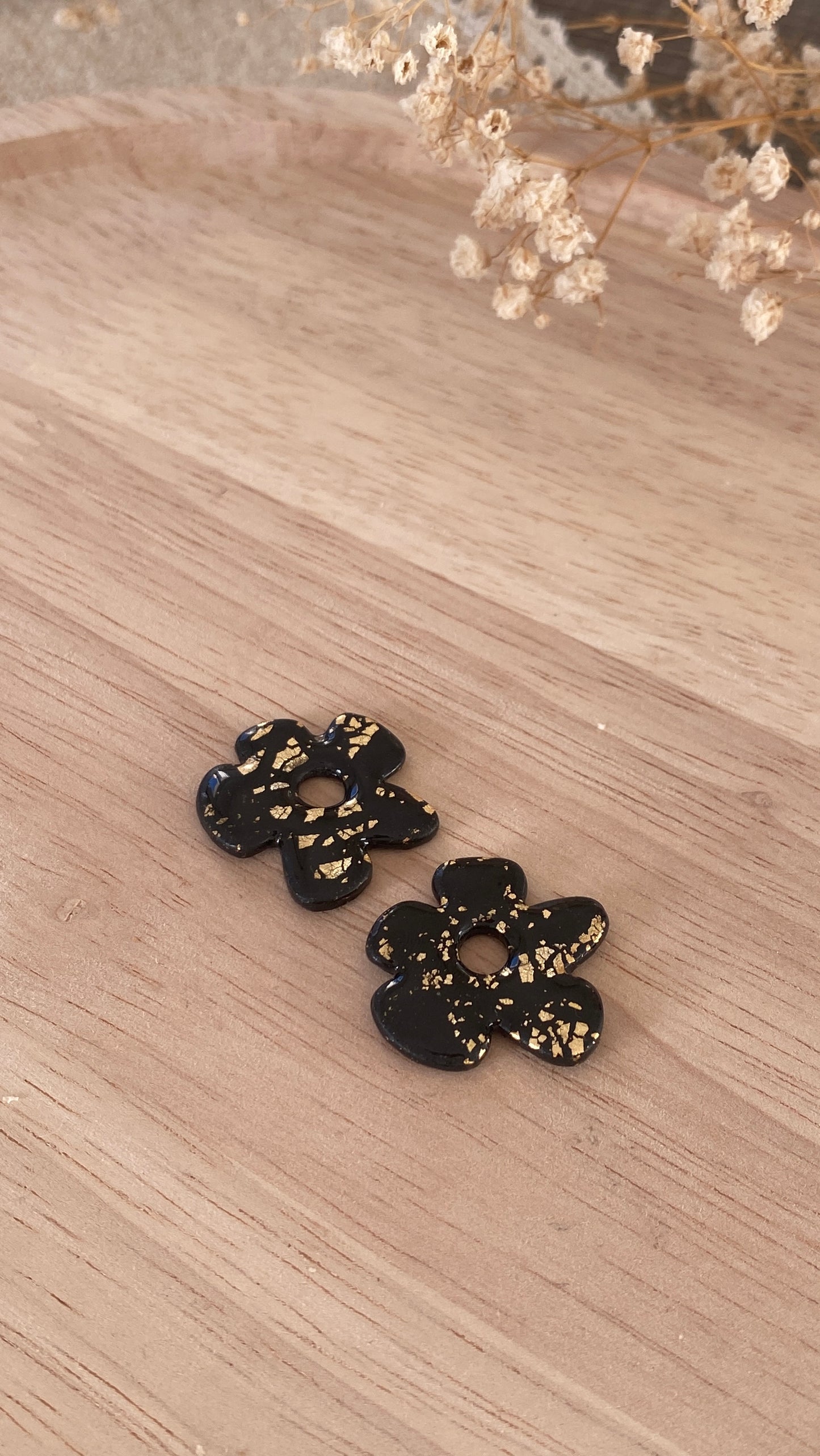 Pampilles grandes fleurs, noir & doré