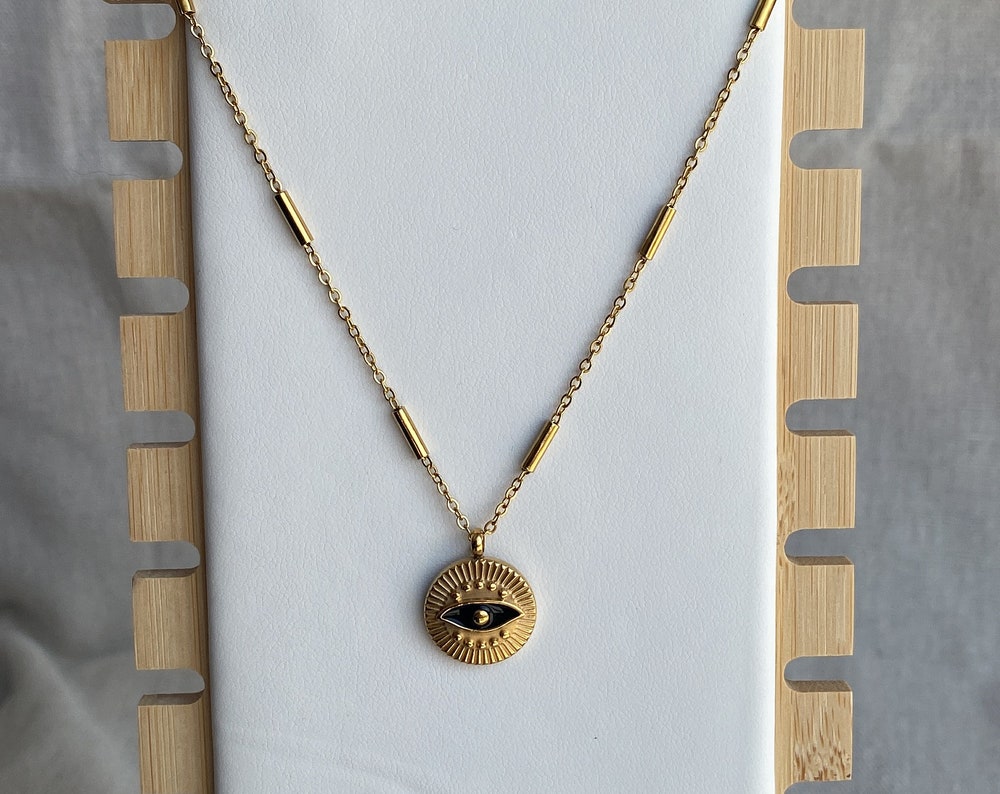 Collier doré oeil noir, acier inoxydable